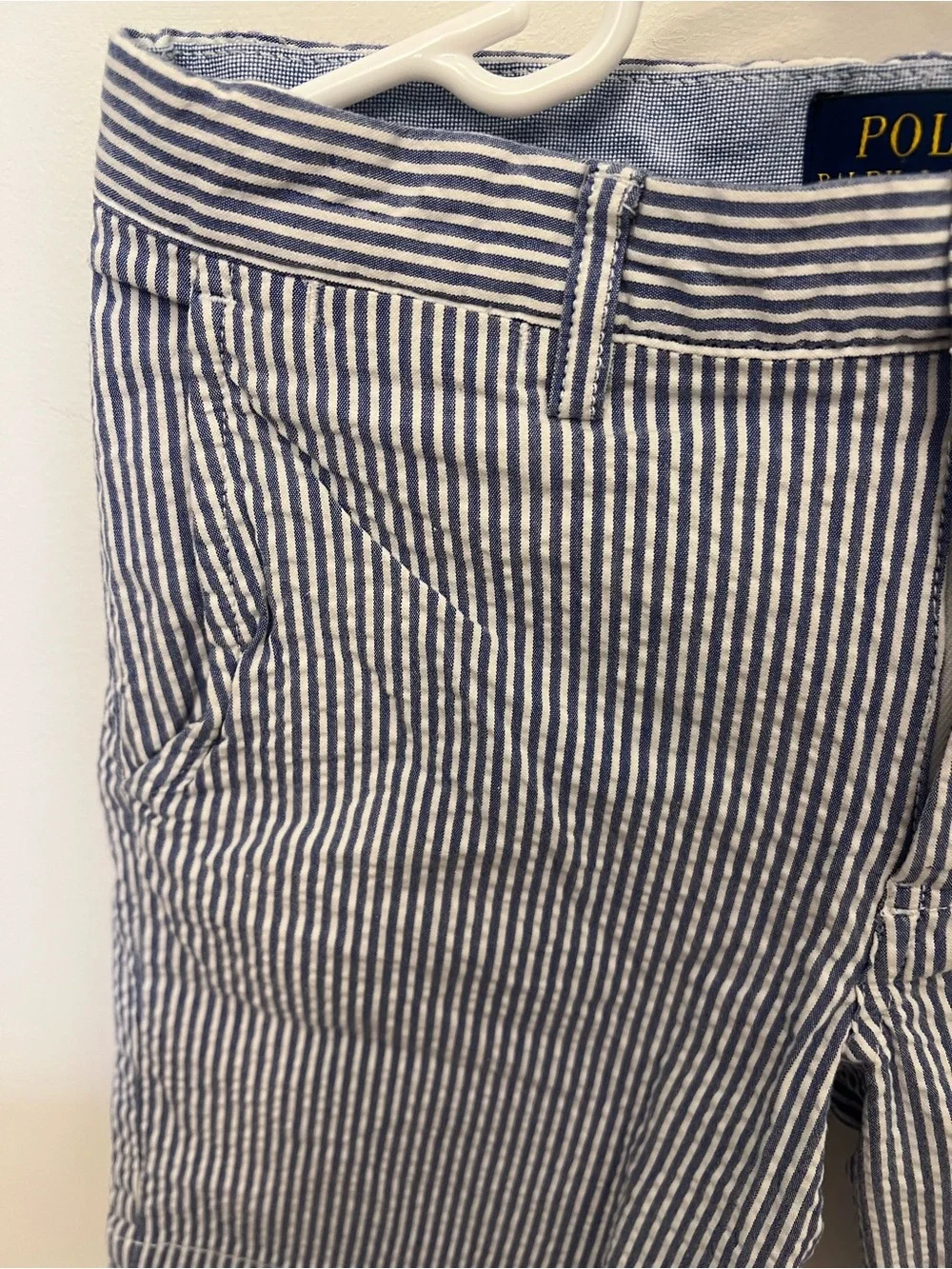 Polo by Ralph Lauren Navy and White Striped Seersucker Kids Shorts